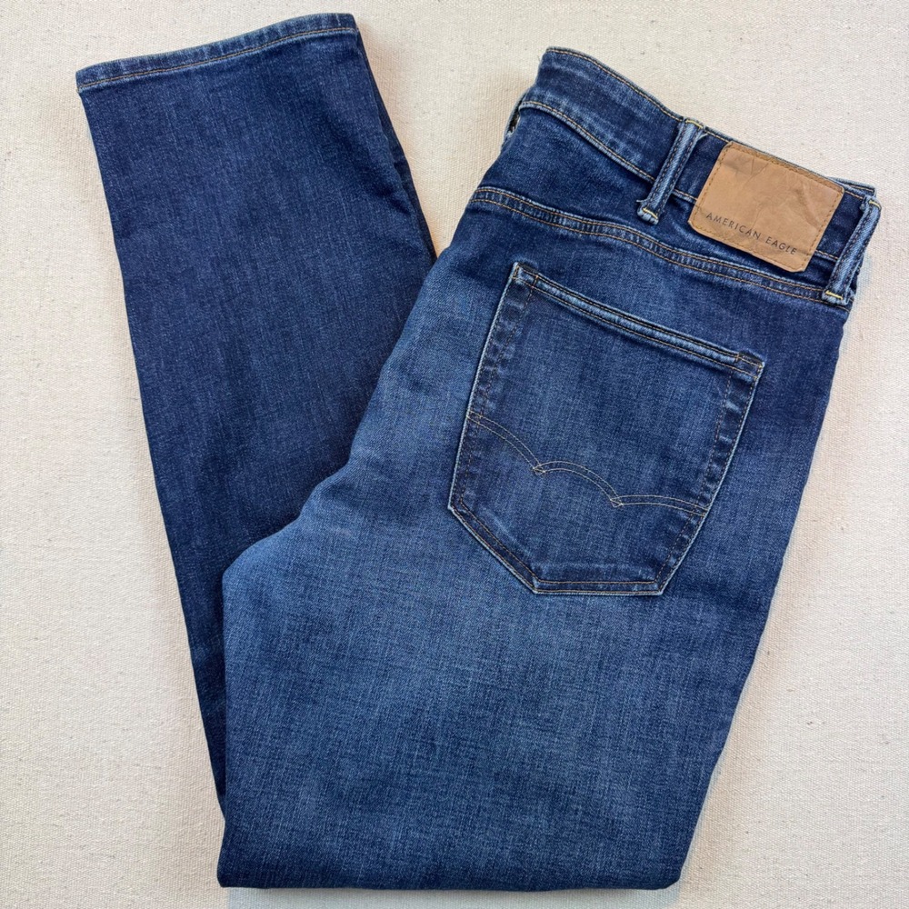 American Eagle 38x32 Athletic Fit Jeans Mens Blue Dark Wash Stretch Denim